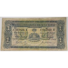 AUSTRALIA 1918 . ONE  1 POUND BANKNOTE . CERUTTY / COLLINS